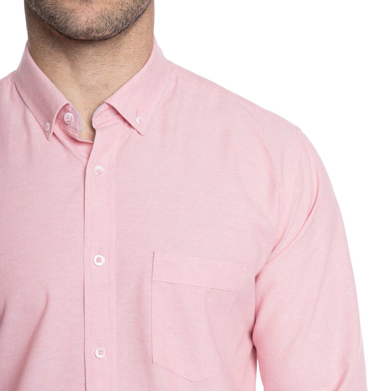 CAMISA HOMBRE MANGA LARGA CUELLO SEMI ITALIANO CHAMBRAY | ROSADO - 3