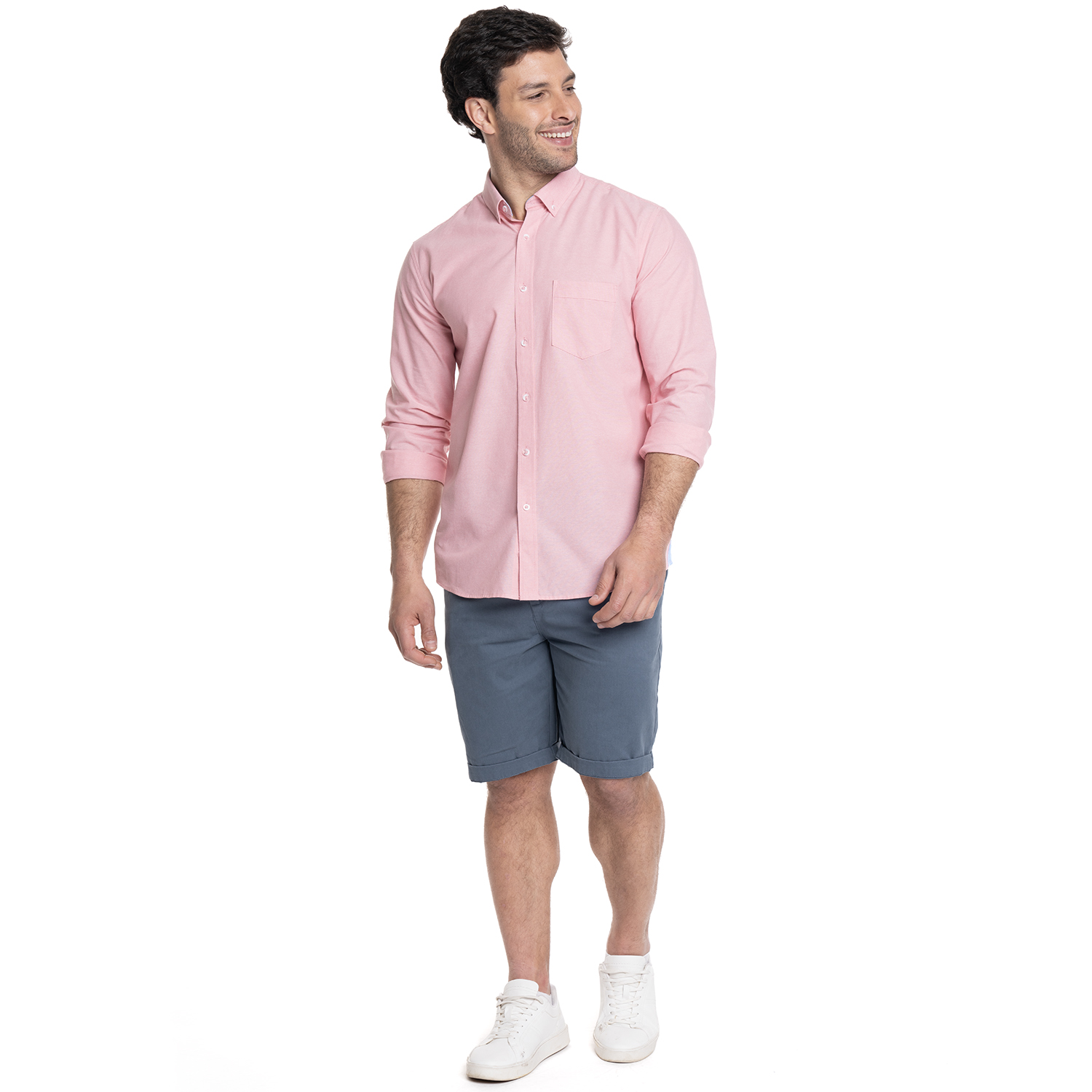 CAMISA HOMBRE MANGA LARGA CUELLO SEMI ITALIANO CHAMBRAY | ROSADO - 4