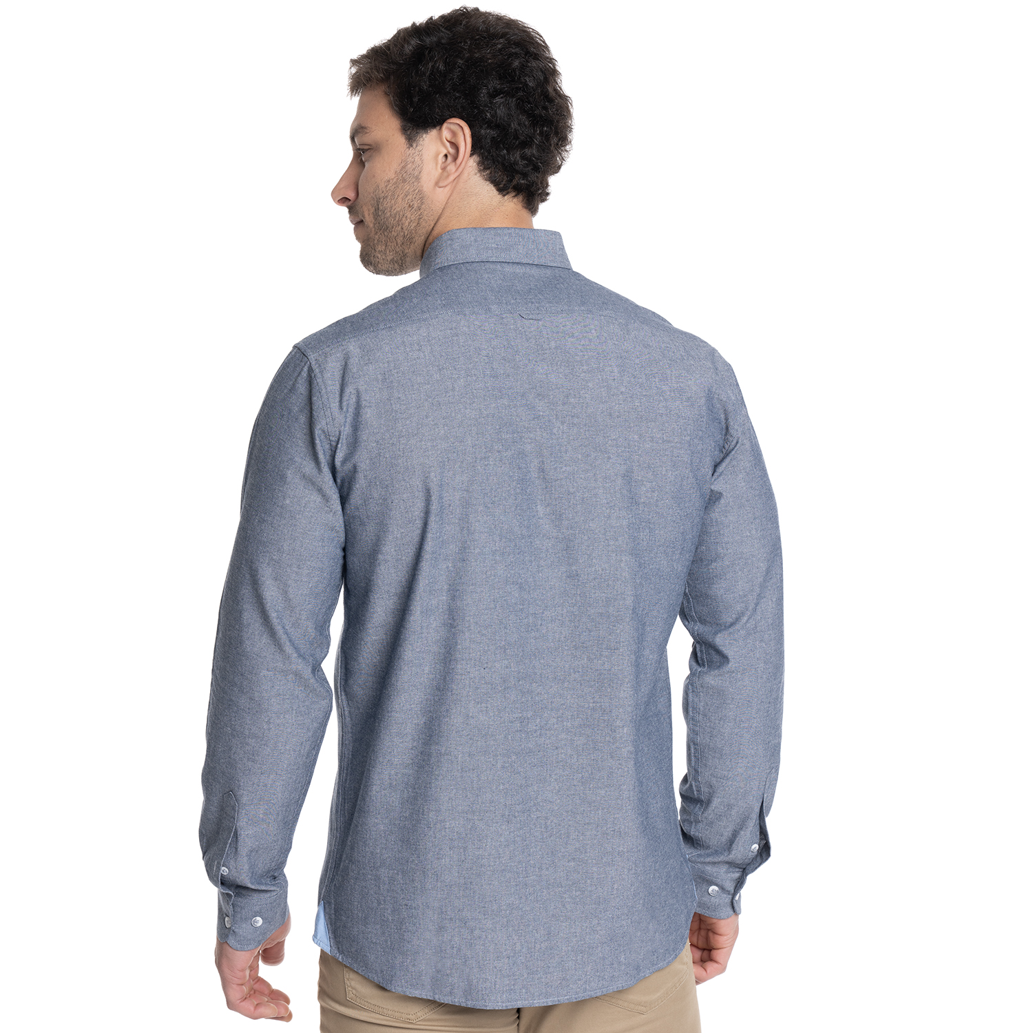 CAMISA HOMBRE MANGA LARGA CUELLO SEMI ITALIANO CHAMBRAY | AZUL - 2