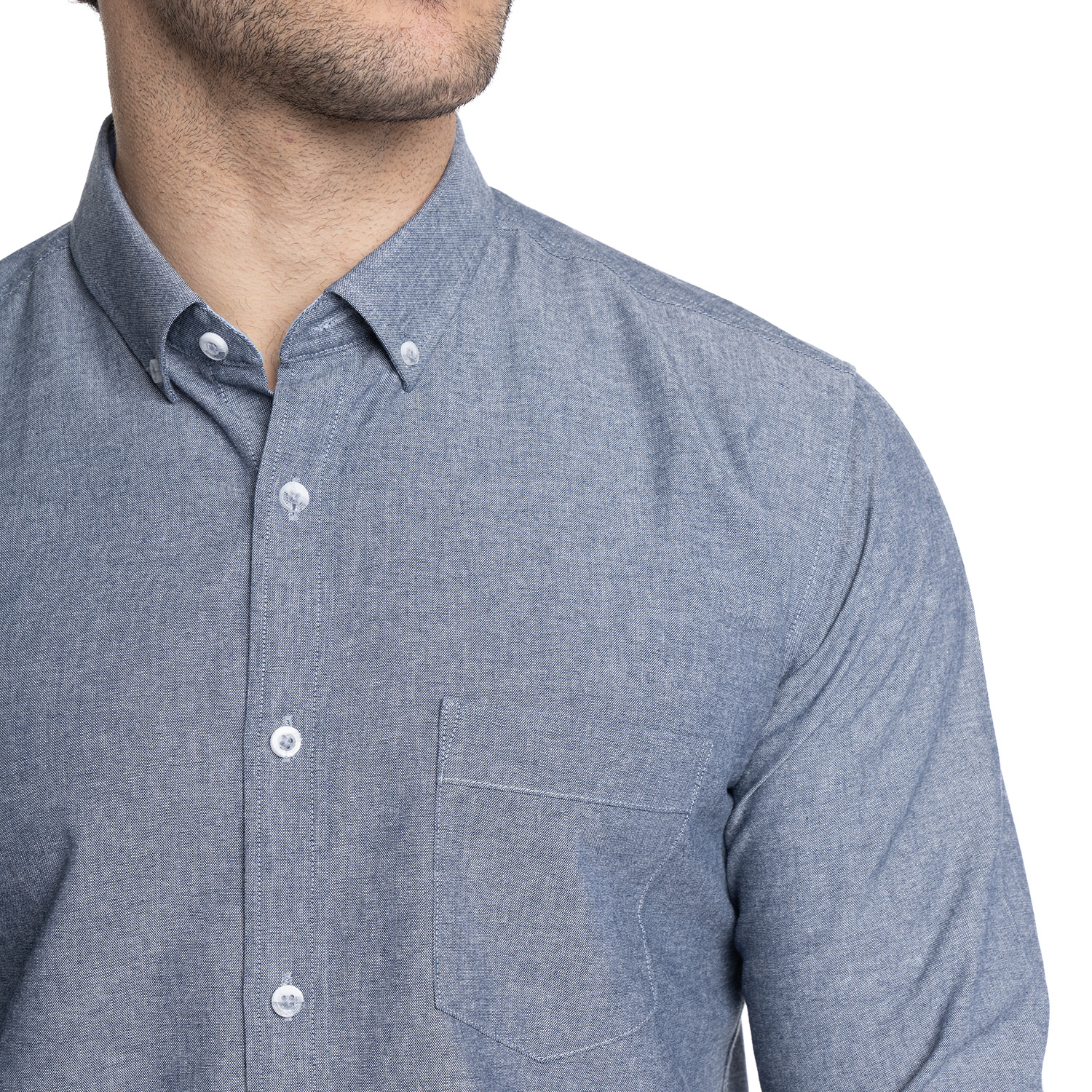 CAMISA HOMBRE MANGA LARGA CUELLO SEMI ITALIANO CHAMBRAY | AZUL - 3