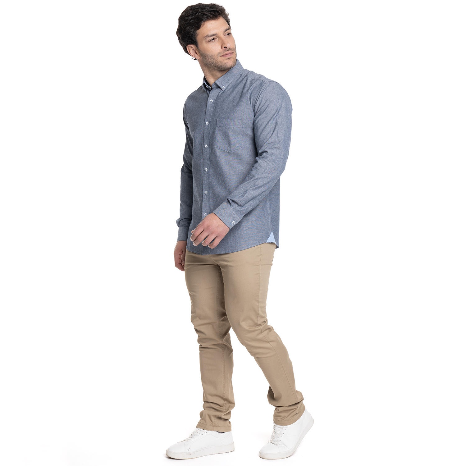 CAMISA HOMBRE MANGA LARGA CUELLO SEMI ITALIANO CHAMBRAY | AZUL - 4