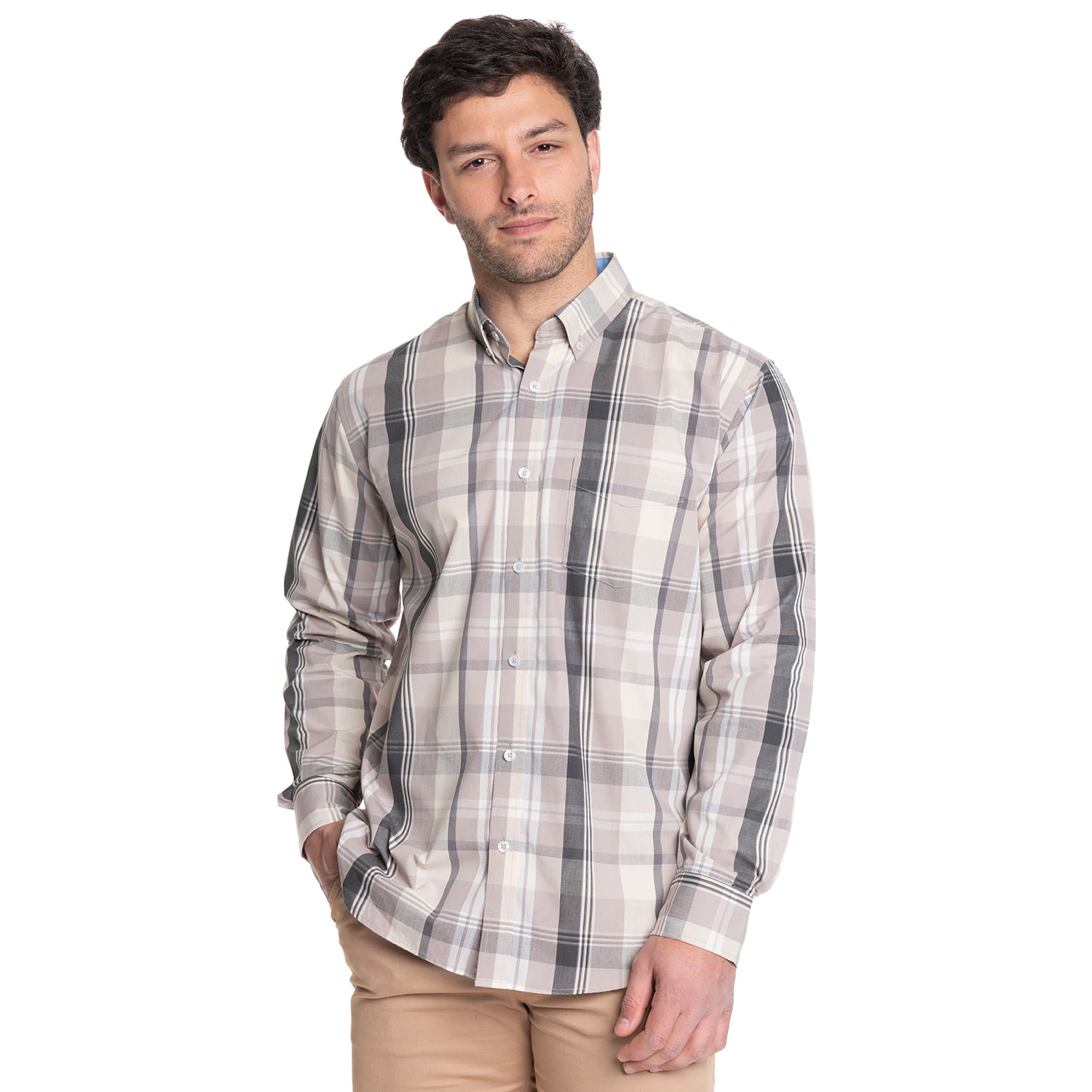CAMISA HOMBRE MANGA LARGA TREVIRA CUADROS | KHAKI - 1