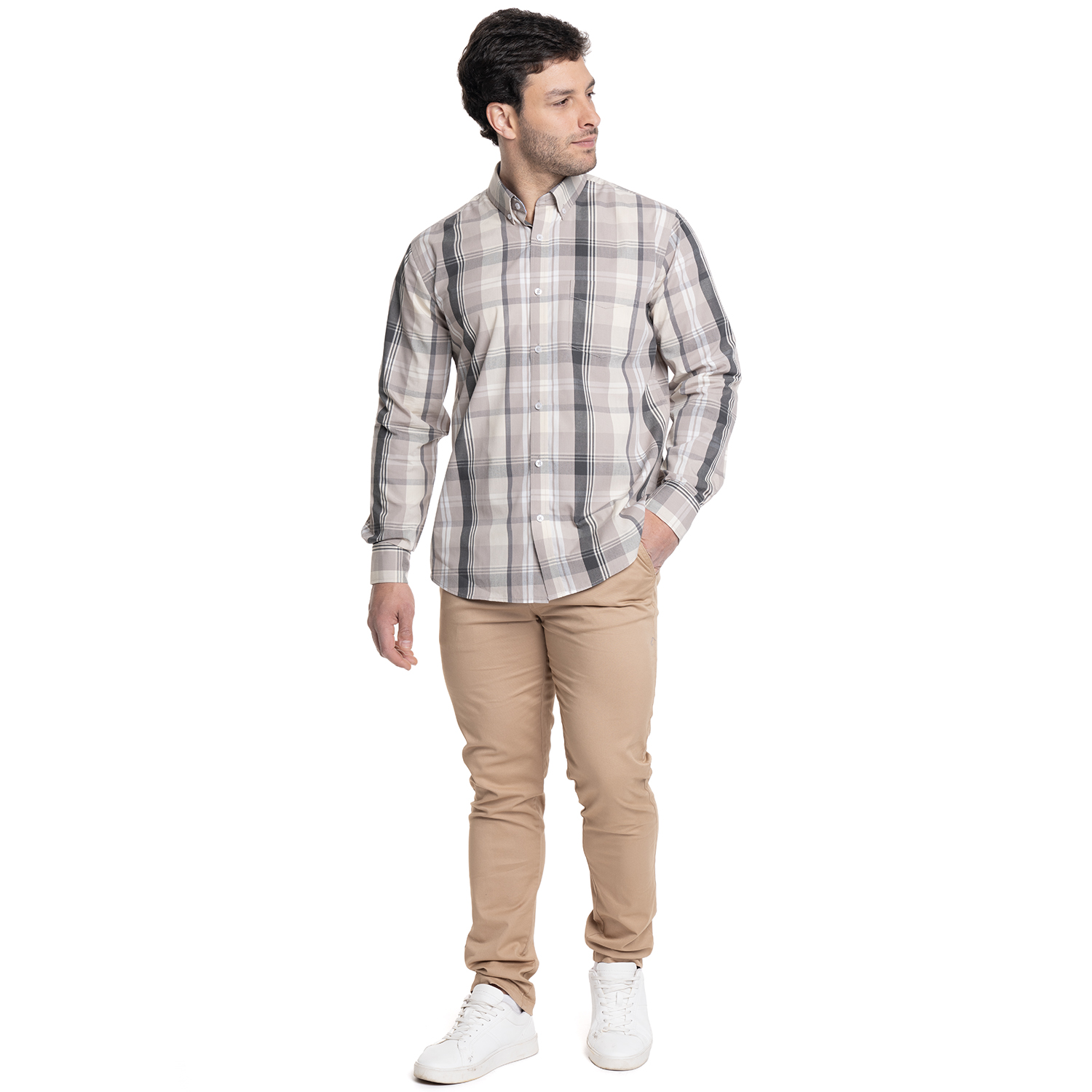 CAMISA HOMBRE MANGA LARGA TREVIRA CUADROS | KHAKI - 4