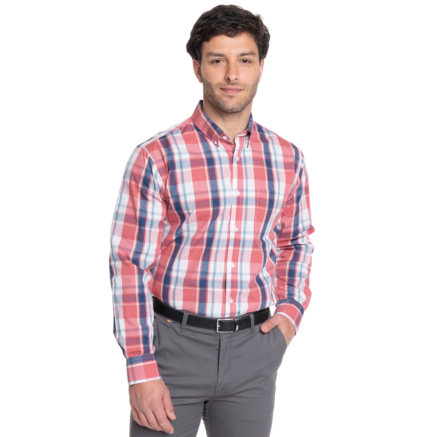CAMISA HOMBRE MANGA LARGA TREVIRA CUADROS | ROSADO - 1