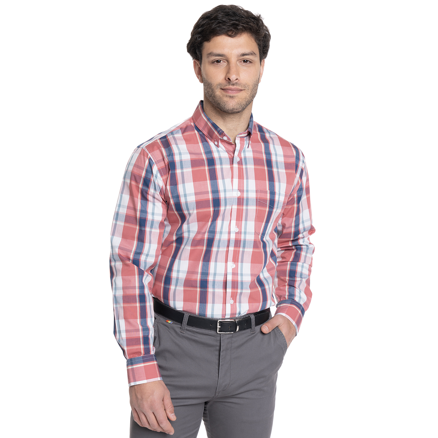 CAMISA HOMBRE MANGA LARGA TREVIRA CUADROS | ROSADO - 1