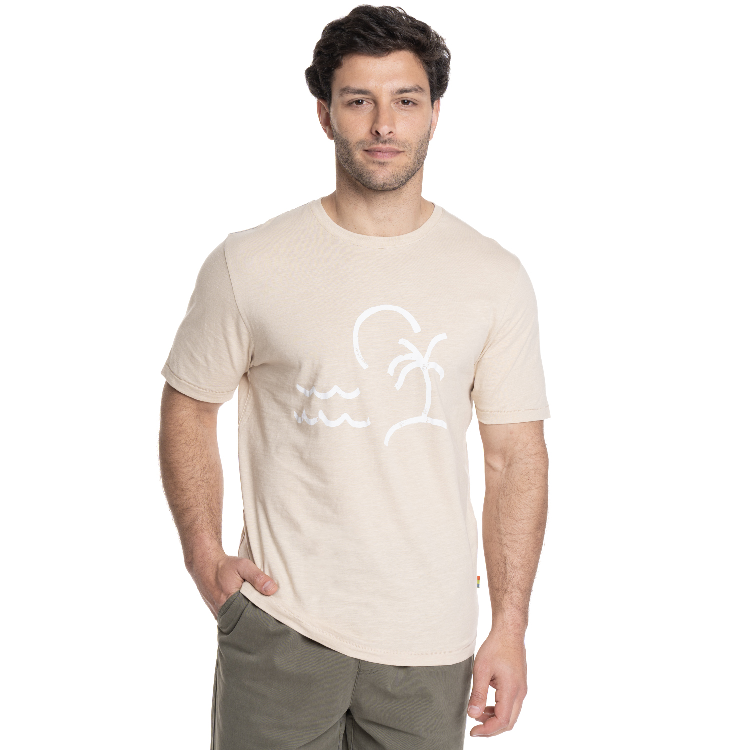 POLERA HOMBRE CUELLO REDONDO ESTAMPADO FRONTAL | BEIGE - 1