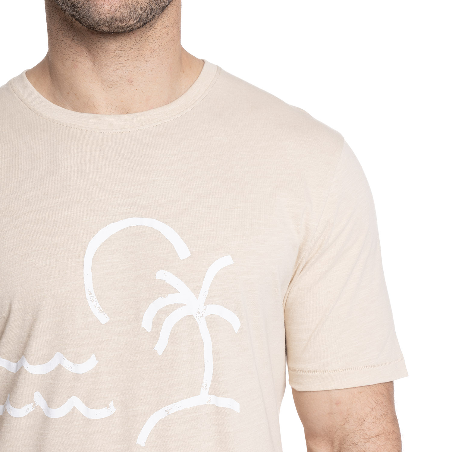 POLERA HOMBRE CUELLO REDONDO ESTAMPADO FRONTAL | BEIGE - 3