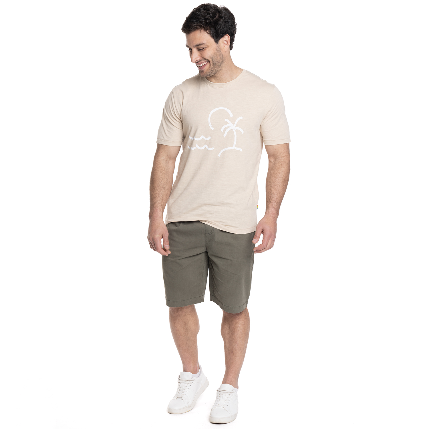 POLERA HOMBRE CUELLO REDONDO ESTAMPADO FRONTAL | BEIGE - 4