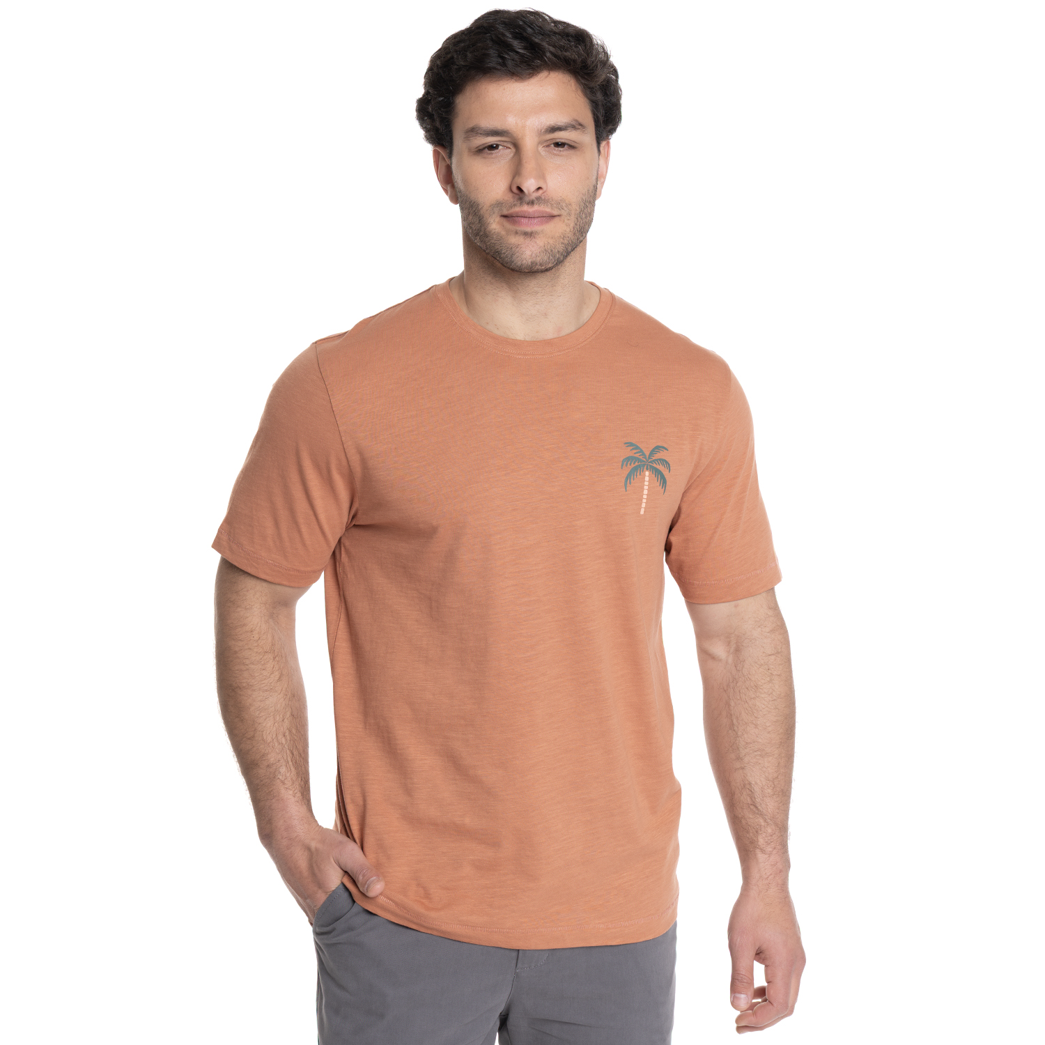 POLERA HOMBRE CUELLO REDONDO ESTAMPADO ESPALDA | NARANJA - 1