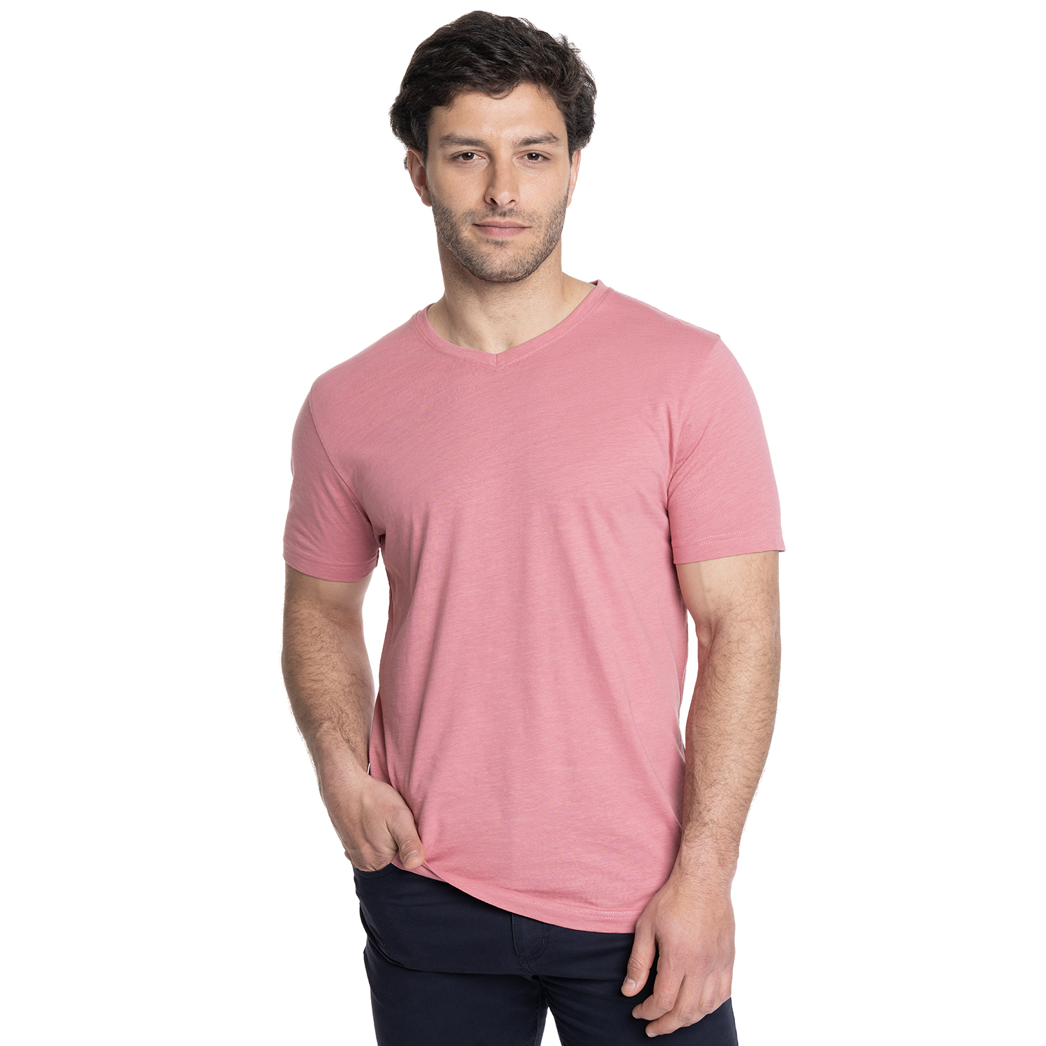 POLERA HOMBRE CUELLO V | PALO ROSA - 1