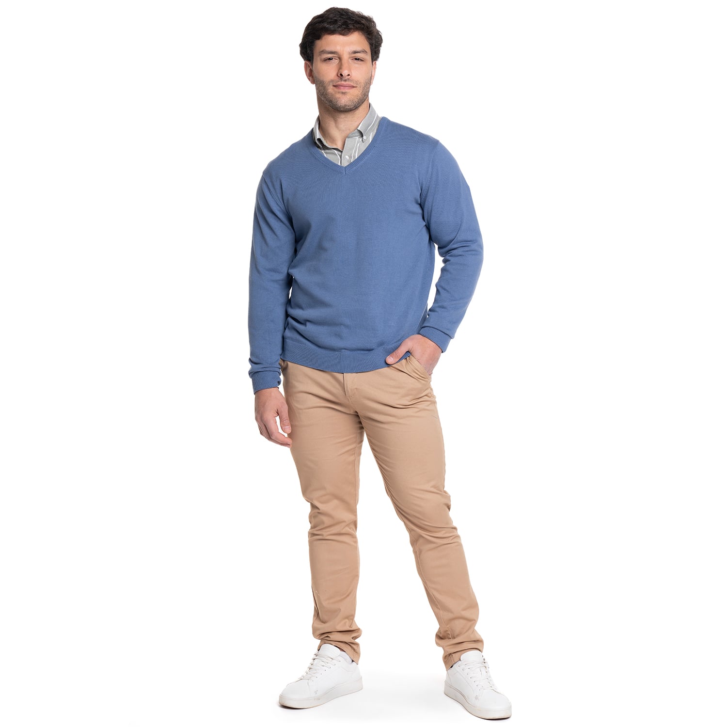SWEATER HOMBRE CUELLO V LOOK SMART | AZUL CLARO - 4