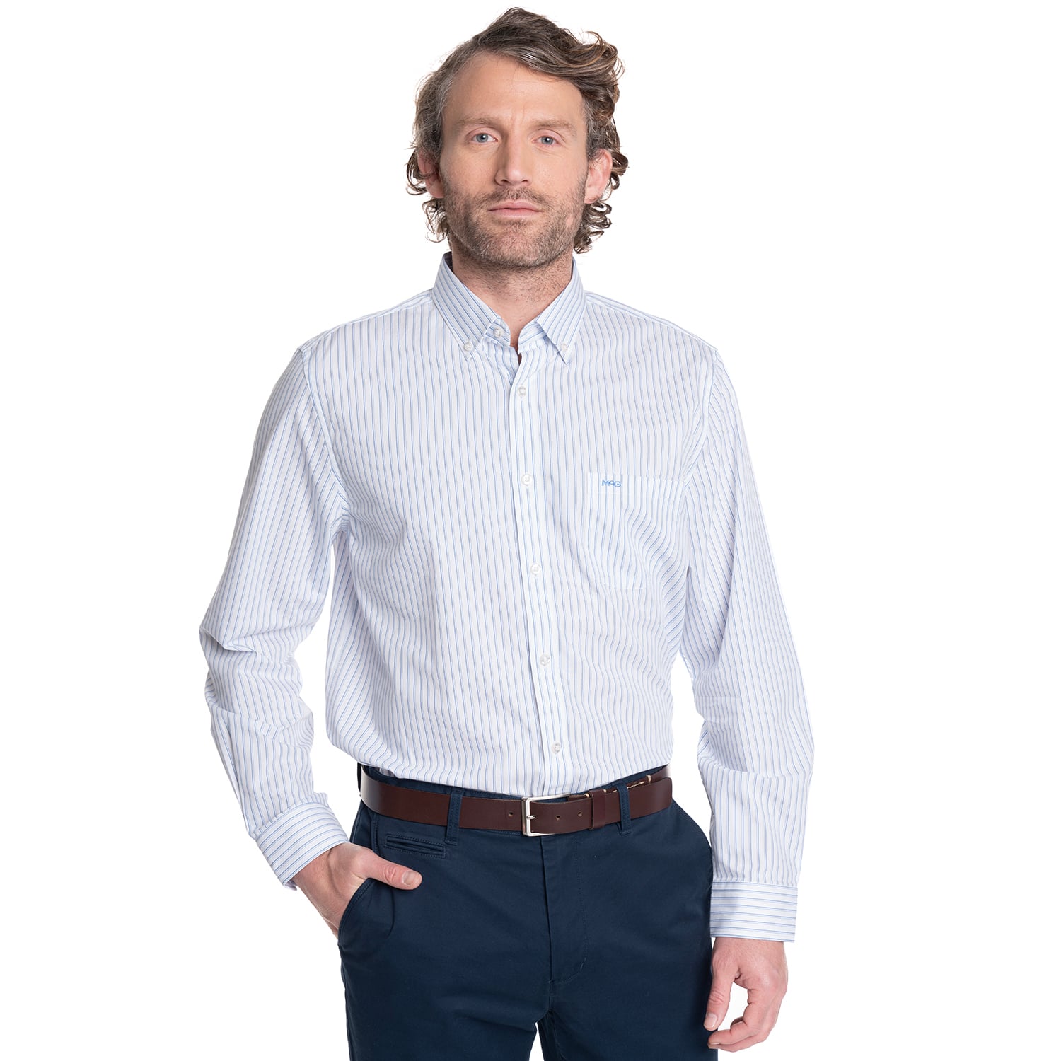 CAMISA HOMBRE MANGA LARGA SMART LISTADA ROCKEFELLER. | BLANCO - 1