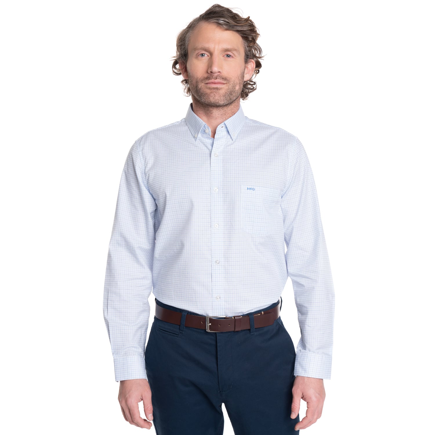 CAMISA HOMBRE MANGA LARGA SMART CUADROS WALL STREET. | BLANCO - 1