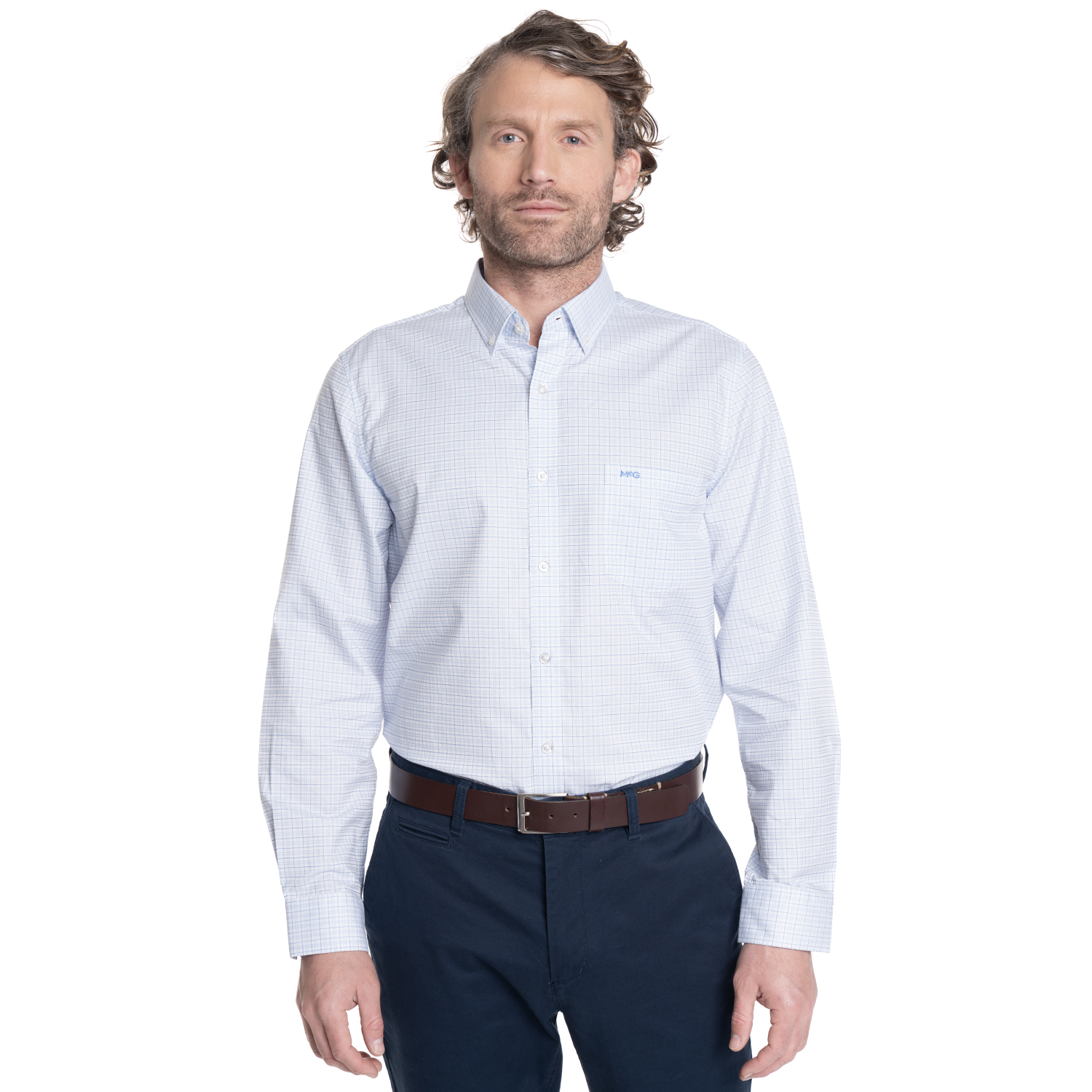 CAMISA HOMBRE MANGA LARGA SMART CUADROS WALL STREET. | BLANCO - 1