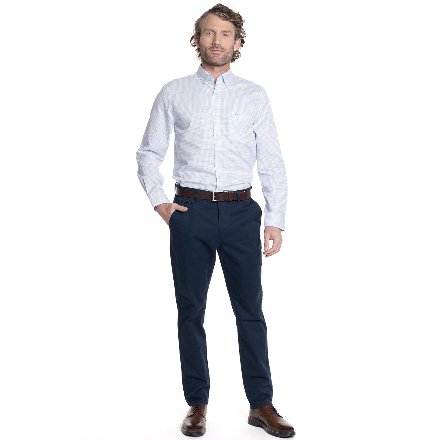 CAMISA HOMBRE MANGA LARGA SMART CUADROS WALL STREET. | BLANCO - 4