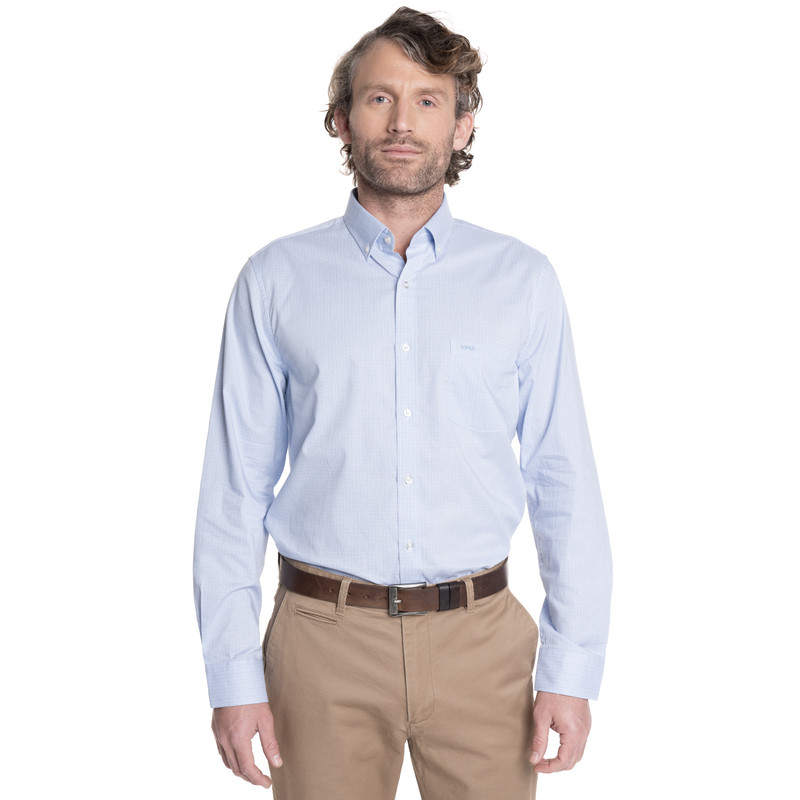 CAMISA HOMBRE MANGA LARGA SMART CUADROS WALL STREET. | AZUL CLARO - 1