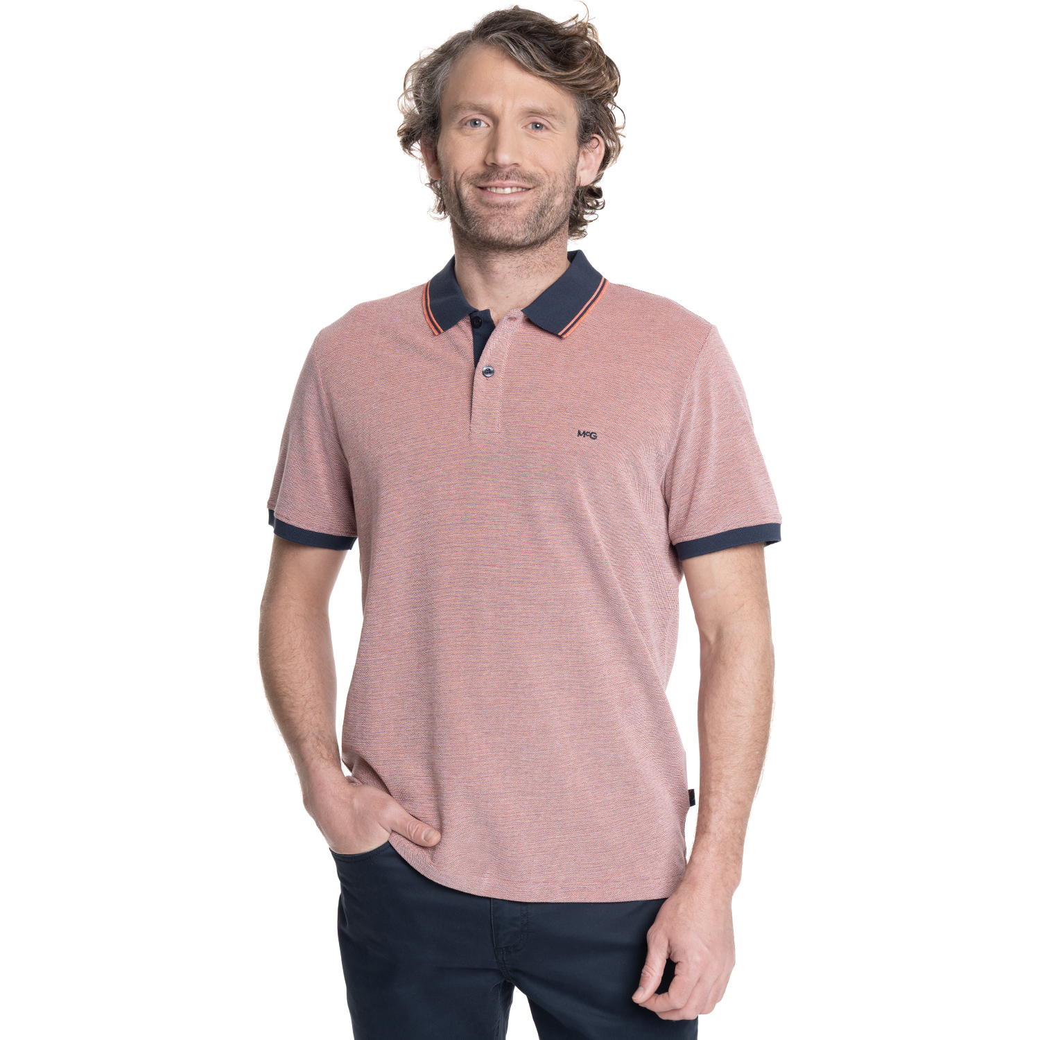 POLERA HOMBRE MANGA CORTA JACQUARD CHELSEA. | NARANJA - 1
