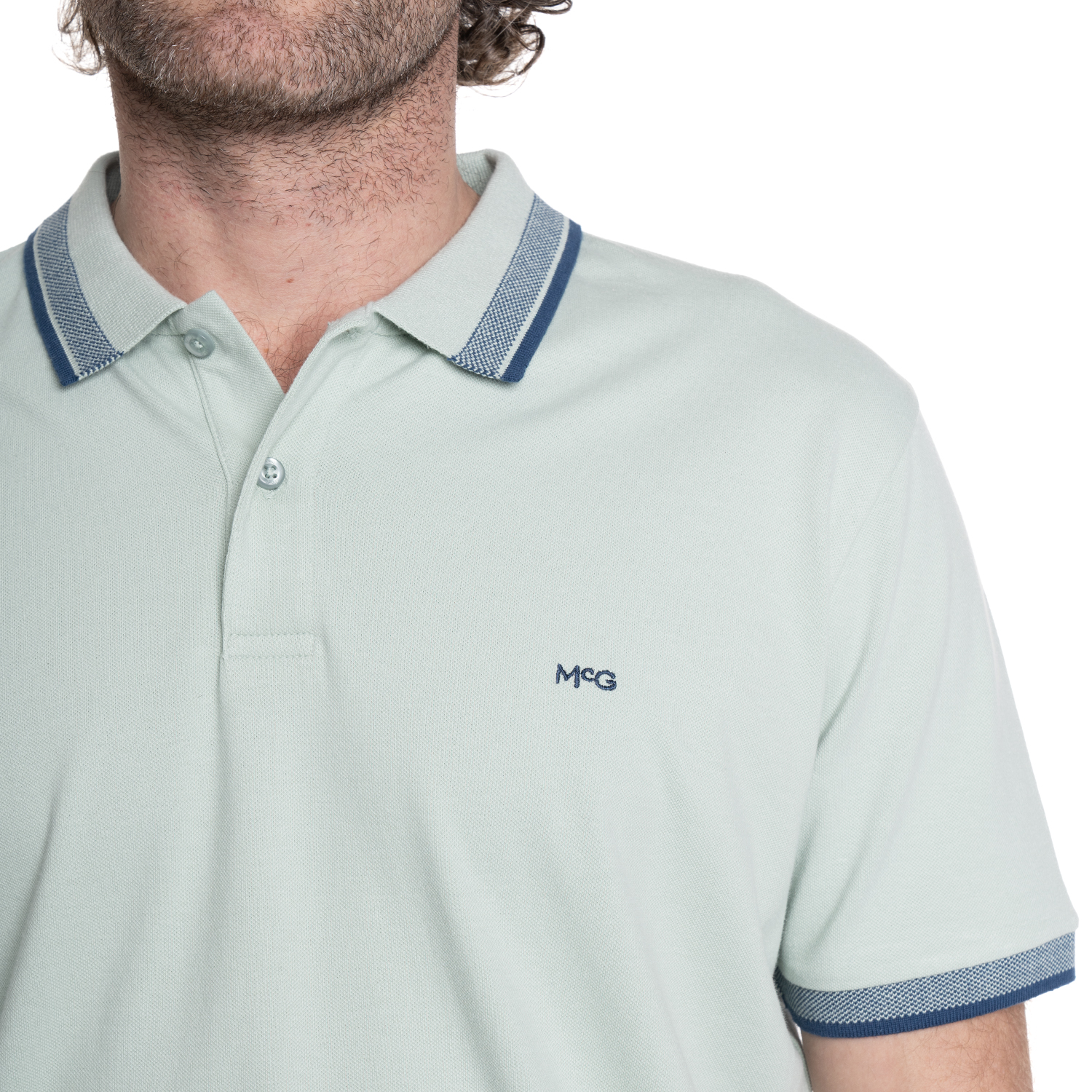 POLERA HOMBRE PIQUE MANGA CORTA CUELLO JACQUARD BUSHWICK. | VERDE CLARO - 3