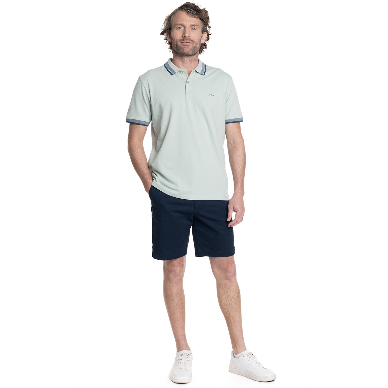 POLERA HOMBRE PIQUE MANGA CORTA CUELLO JACQUARD BUSHWICK. | VERDE CLARO - 4