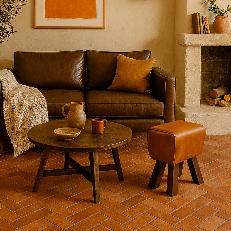 PISO MEYA MUEBLES LATUR CUERO Y MADERA CARAMELO 50X38X3 - 2