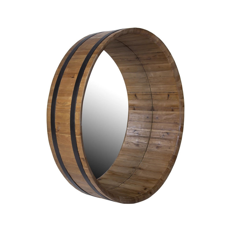 ESPEJO MEYA MUEBLES HEBEI PARED CIRCULAR ESTILO BARRIL MADERA - 1