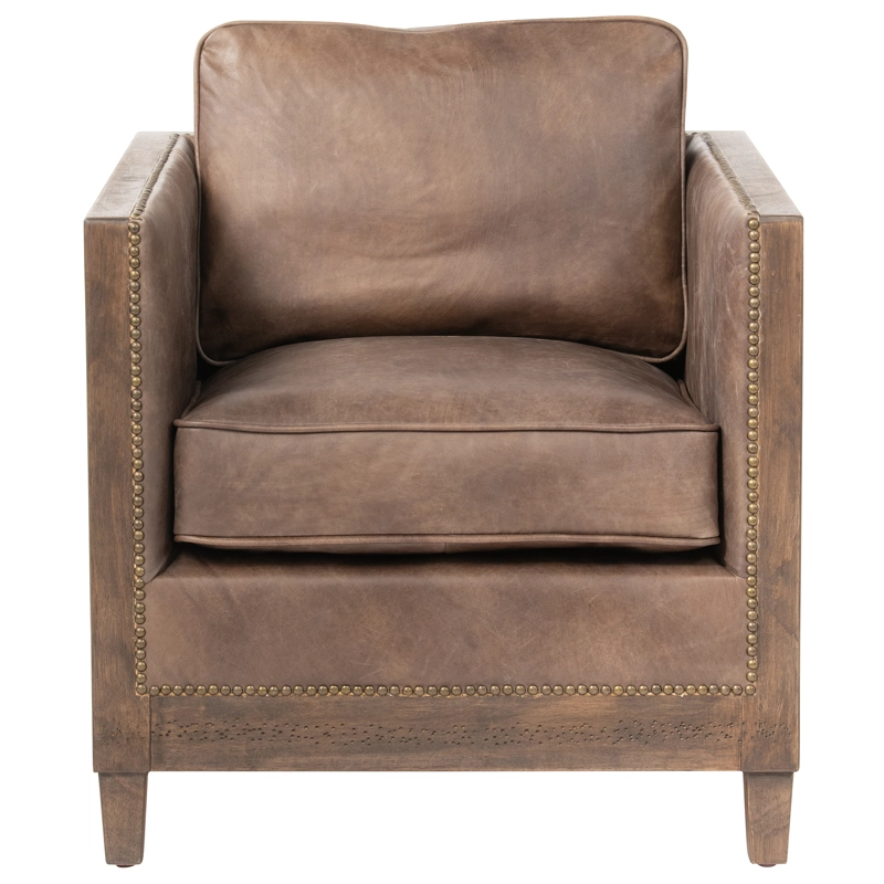 SITIAL MEYA MUEBLES TAROKO MADERA ROBLE CUERO CAFE - 1
