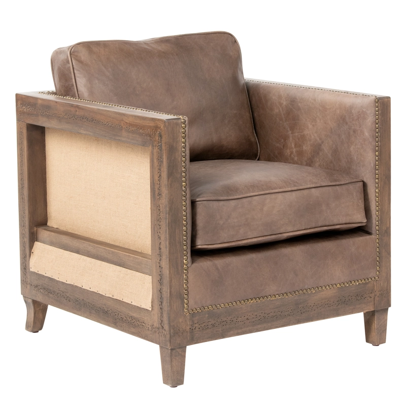 SITIAL MEYA MUEBLES TAROKO MADERA ROBLE CUERO CAFE - 3