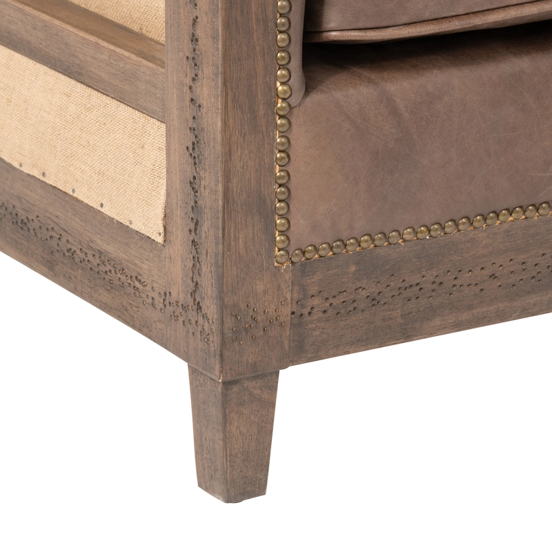 SITIAL MEYA MUEBLES TAROKO MADERA ROBLE CUERO CAFE - 4