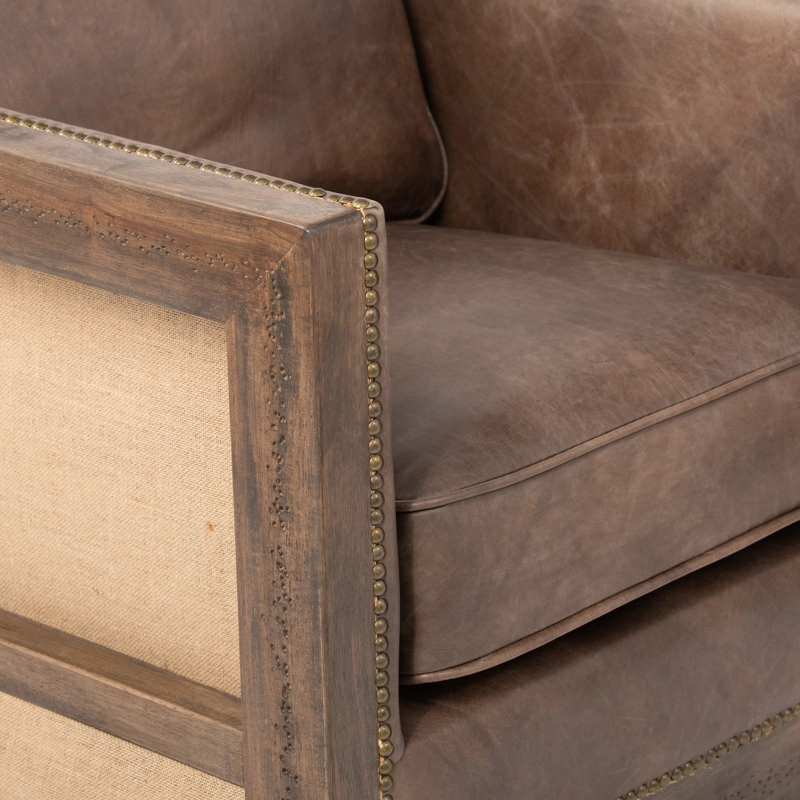 SITIAL MEYA MUEBLES TAROKO MADERA ROBLE CUERO CAFE - 5