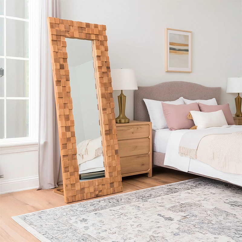 ESPEJO MEYA MUEBLES LONGAN PIE ESTILO MOSAICO MADERA - 2