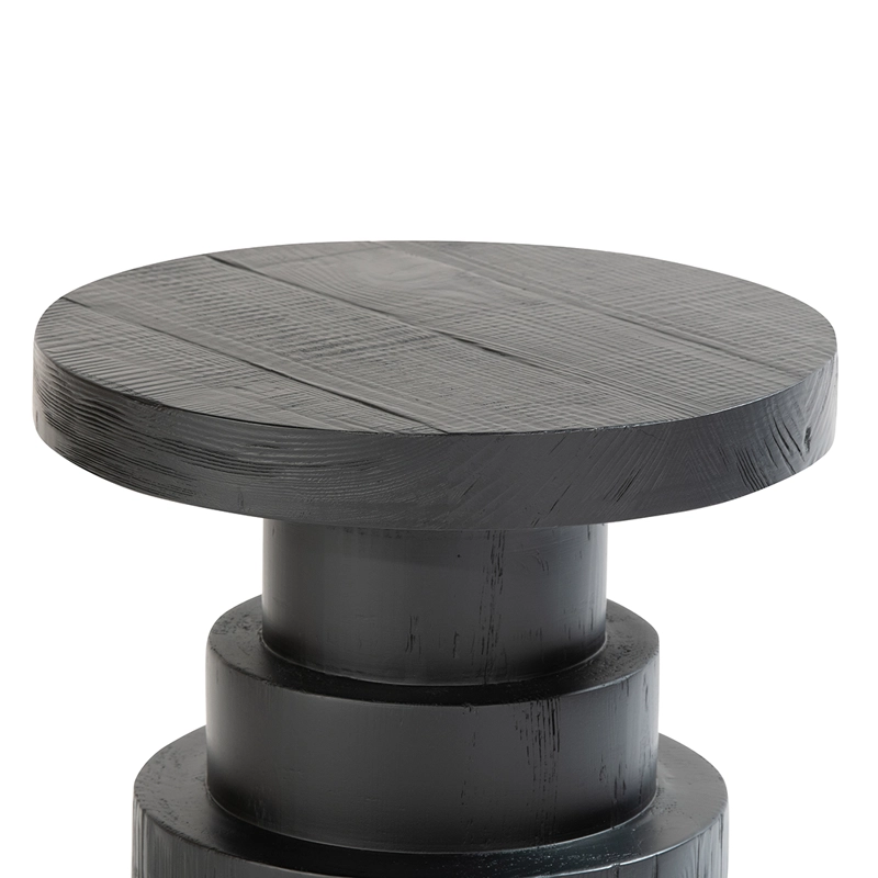 MESA LATERAL MEYA MUEBLES CIRCULAR ESTILO AJEDREZ MADERA - 5