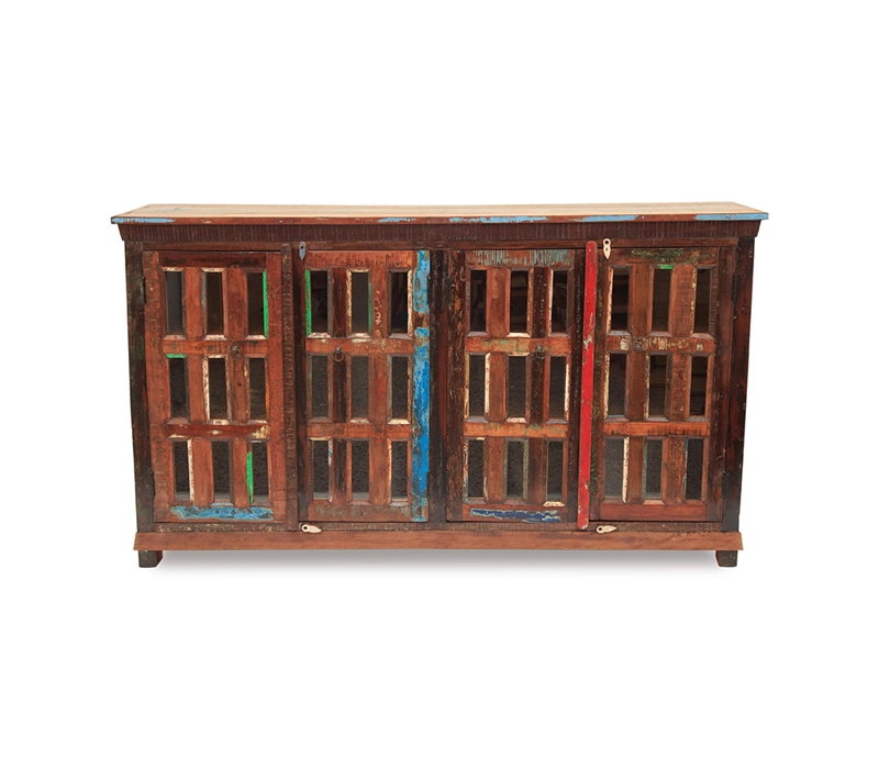 BUFFET MEYA MUEBLES MADERA CAFÉ BENGALA RECICLADA Y VIDRIO 105X180X40 - 1