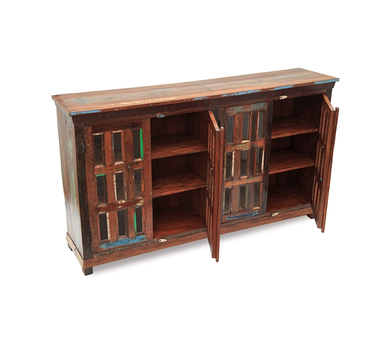 BUFFET MEYA MUEBLES MADERA CAFÉ BENGALA RECICLADA Y VIDRIO 105X180X40 - 3