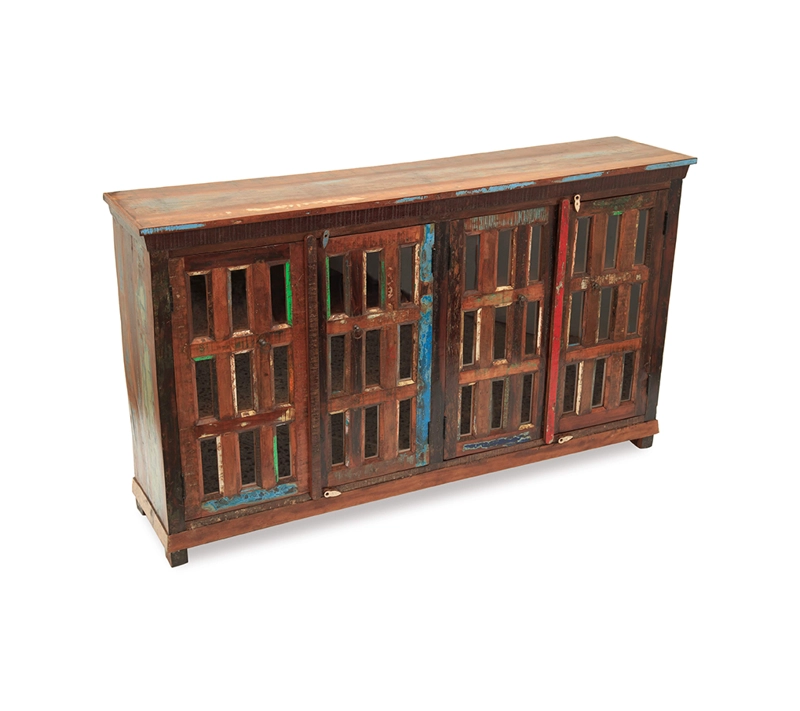 BUFFET MEYA MUEBLES MADERA CAFÉ BENGALA RECICLADA Y VIDRIO 105X180X40 - 4