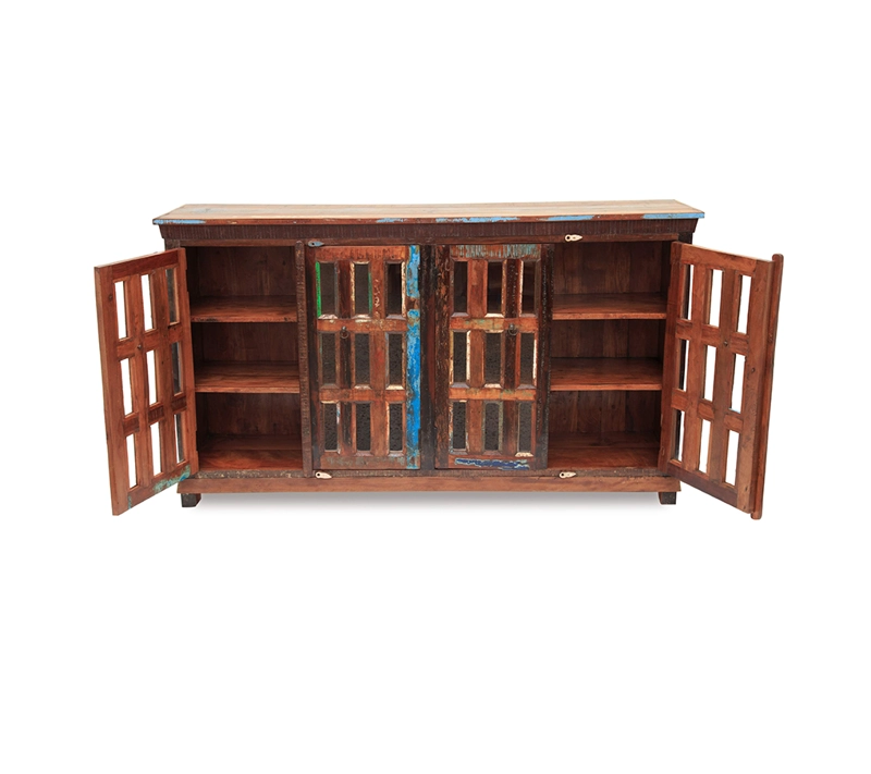 BUFFET MEYA MUEBLES MADERA CAFÉ BENGALA RECICLADA Y VIDRIO 105X180X40 - 5