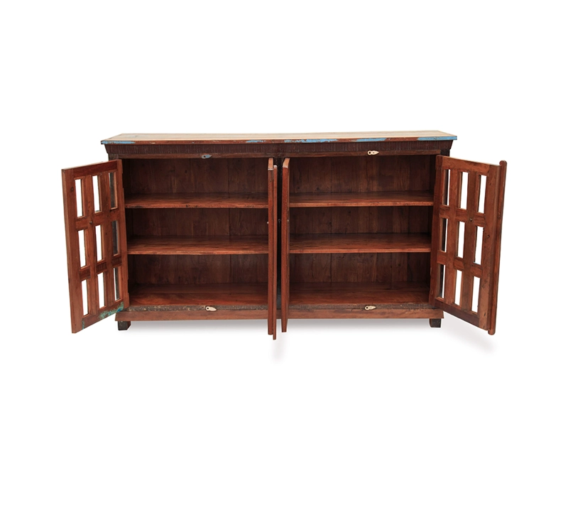 BUFFET MEYA MUEBLES MADERA CAFÉ BENGALA RECICLADA Y VIDRIO 105X180X40 - 6