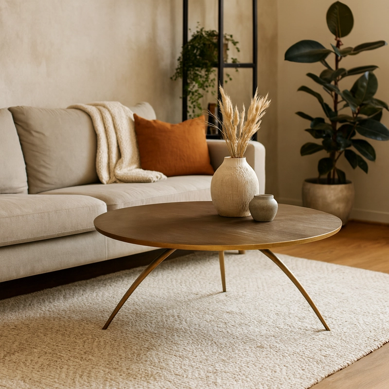 MESA CENTRO MEYA MUEBLES PARDA REDONDA MADERA ENCINA - 2