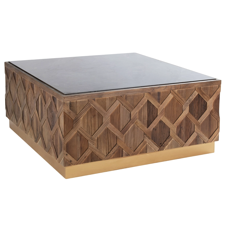 MESA CENTRO MEYA MUEBLES GURUN CUADRADA DEOLMO Y MARMOL MADERA - 3