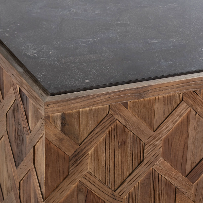 MESA CENTRO MEYA MUEBLES GURUN CUADRADA DEOLMO Y MARMOL MADERA - 4