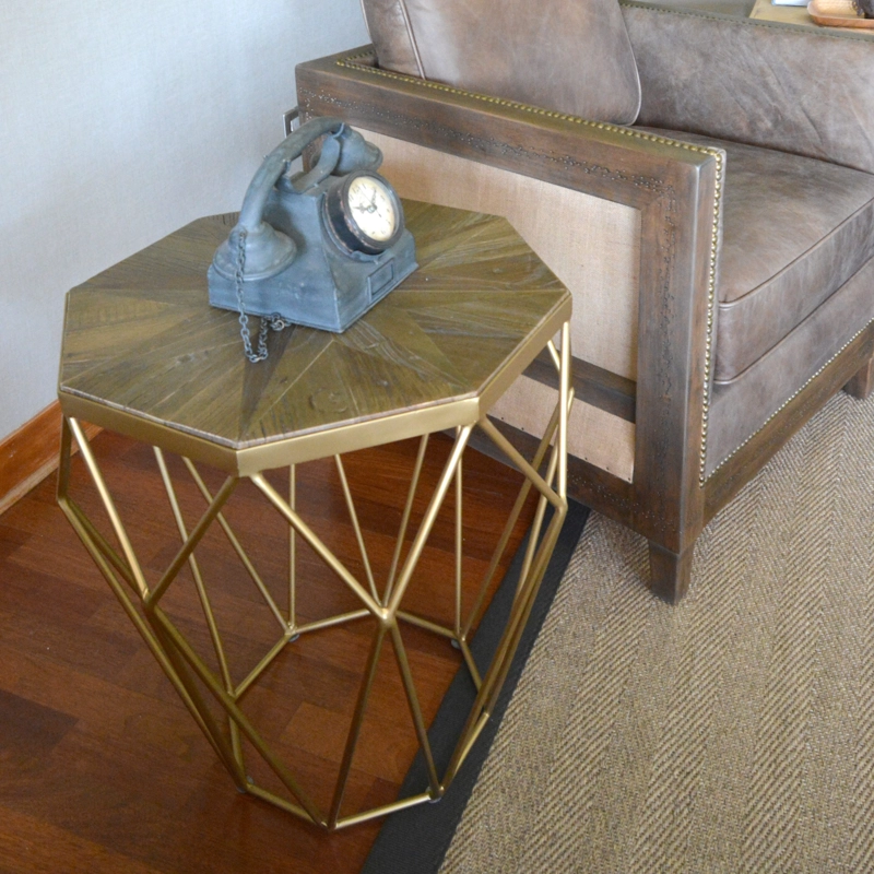MESA LATERAL MEYA MUEBLES JOEL CON BASE ACERO Y CUBIERTA MADERA OLMO - 2