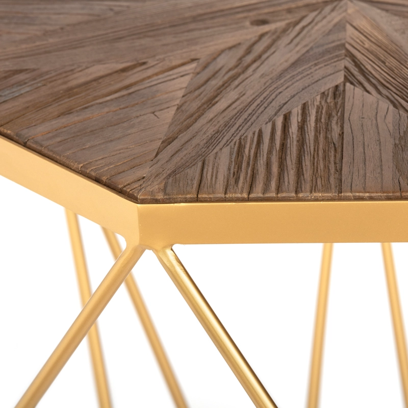 MESA LATERAL MEYA MUEBLES JOEL CON BASE ACERO Y CUBIERTA MADERA OLMO - 3
