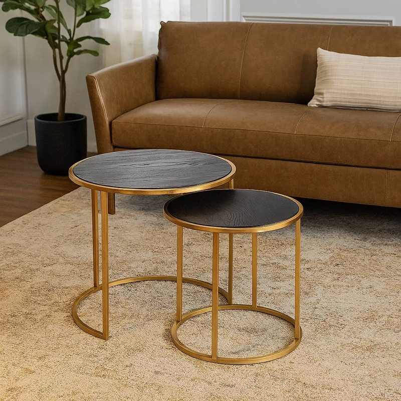 SET 2 MESAS MEYA MUEBLES TALERALES ACERO Y MADERA OLMO - 2