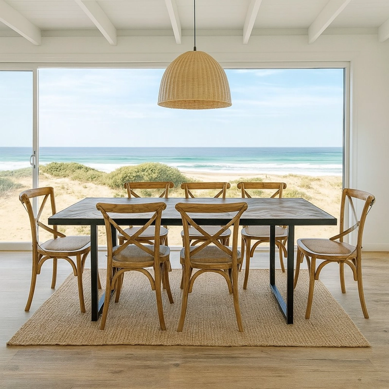 MESA COMEDOR MEYA MUEBLES DARJAN MADERA OLMO Y ACERO - 2