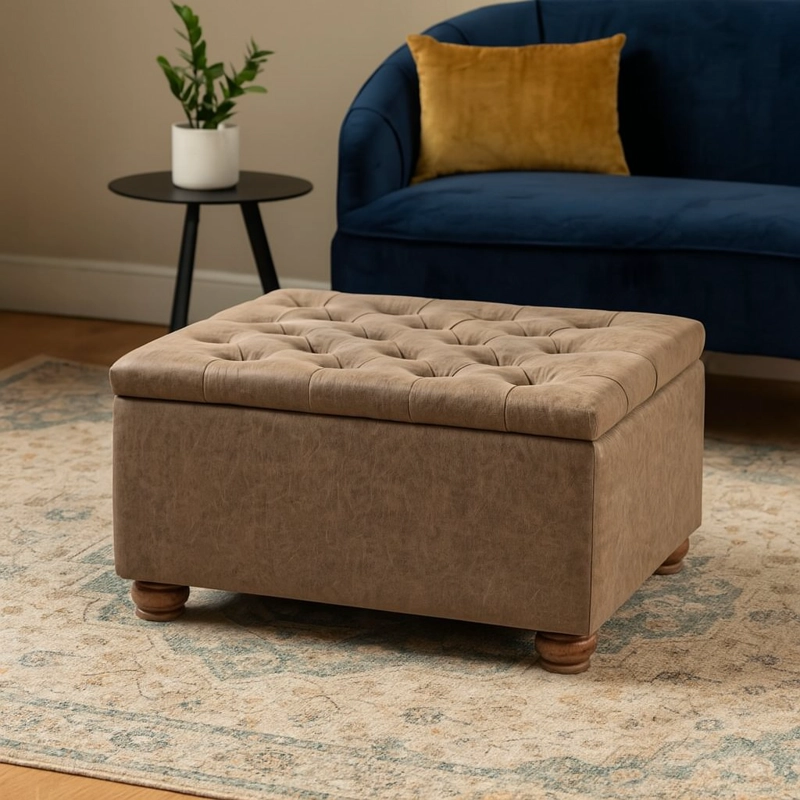 POUF Y BAÚL MEYA MUEBLES LIAO ECO CUERO GRIS - 2