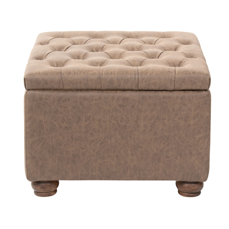 POUF Y BAÚL MEYA MUEBLES LIAO ECO CUERO GRIS - 7