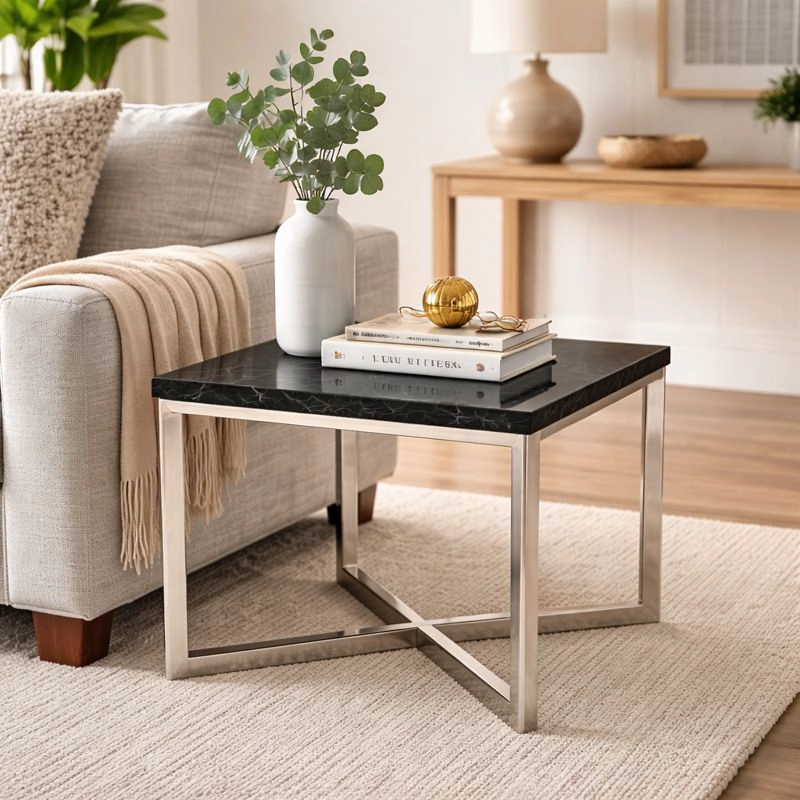 MESA LATERAL MEYA MUEBLES MARMOL YANTAI ACERO - 2