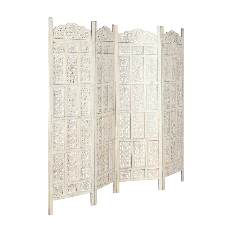BIOMBO DE MADERA TALLADO BLANCO - MEYA MUEBLES - 1