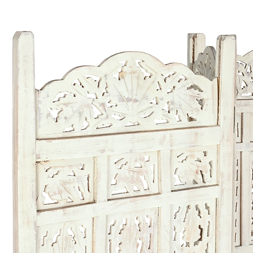 BIOMBO DE MADERA TALLADO BLANCO - MEYA MUEBLES - 7