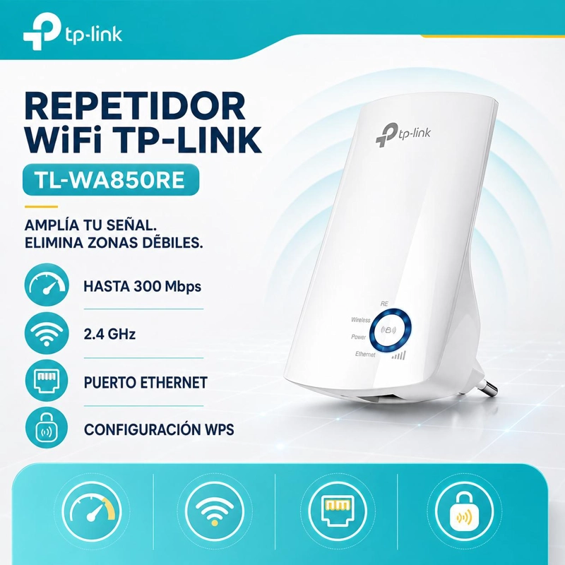 REPETIDOR TP-LINK TL-WA850RE WIFI INALÁMBRICO 300MBPS - 7