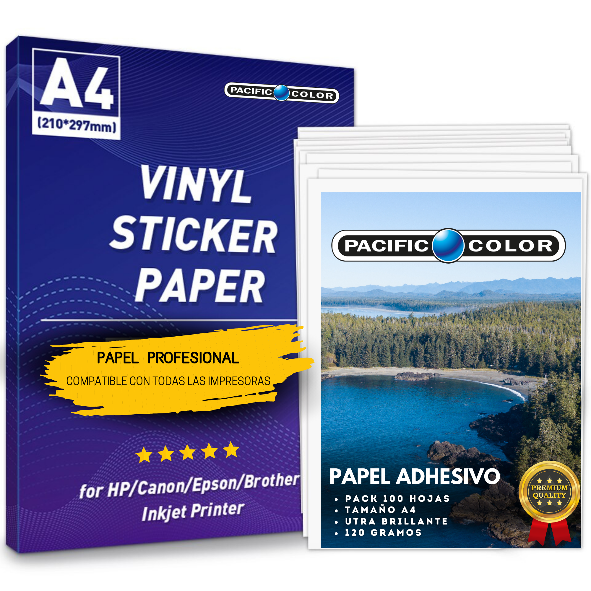 PAPEL FOTOGRÁFICO PACIFIC COLOR AUTOADHESIVO 120G PREMIUM A4 PACK 100 HOJA - 1